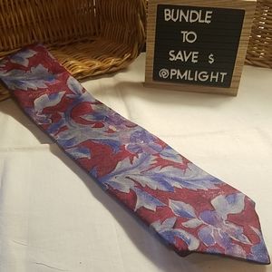 Geoffrey Beene 100% Silk Necktie Floral Blue Red Purple Gray
